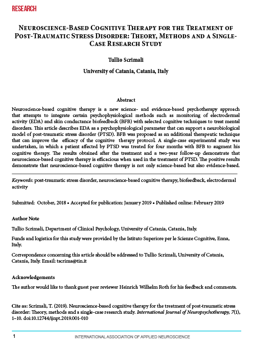Neuroscience-Based Cognitive Therapy for the Treatment of Post-Traumatic Stress Disorder